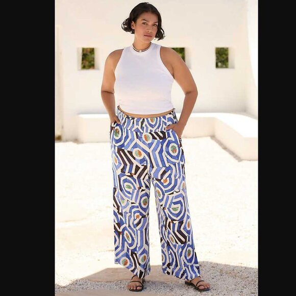 New Plus 2X Anthropologie x Maeve The Saria smocked wide-leg pull-on pants - Picture 1 of 10